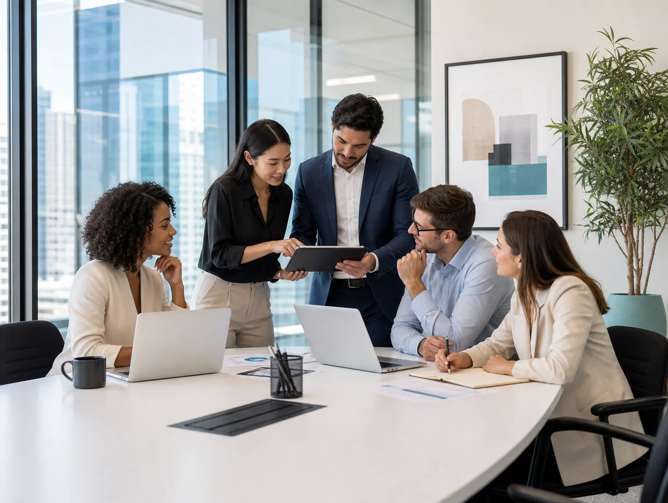 Brightline Studio executive team collaborating during a strategic session
